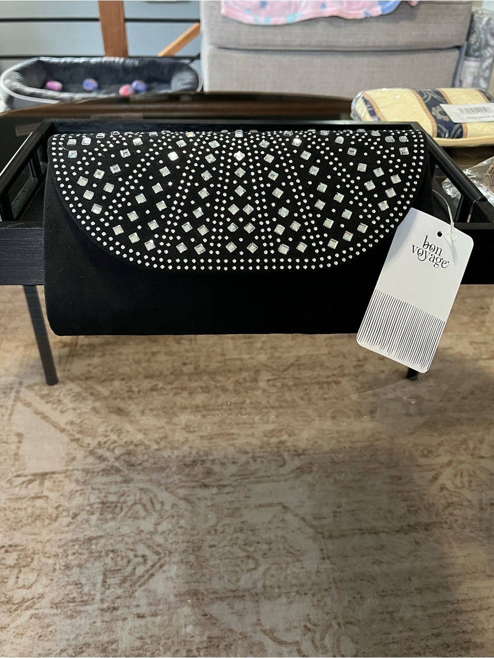 Black Embellished Evening Hand Bag